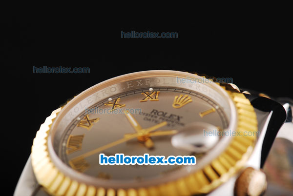 Rolex Datejust Swiss ETA 2836 Automatic Movement Two Tone with Gold Bezel-Grey Dial and Gold Roman Markers-18K Gold Never Fade - Click Image to Close